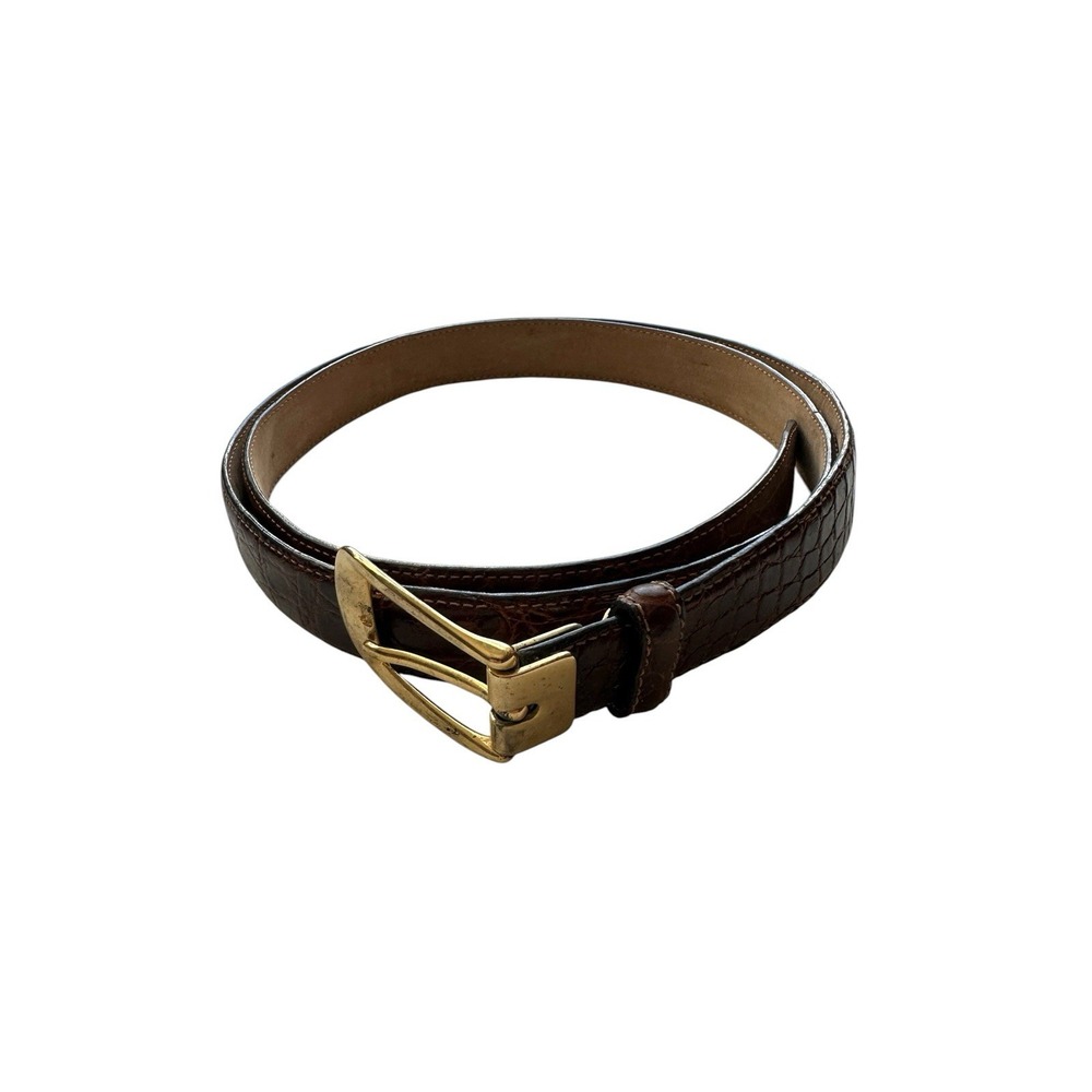 Bespoke Brown Genuine Caiman Crocodile Leather Brass Buckle Belt Mens 44
